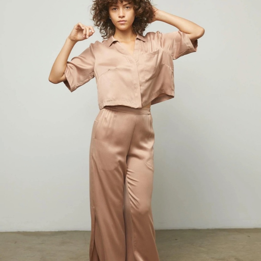 NWOT LUNYA Washable Silk High Rise Pant Set- XL, color Otium Tan